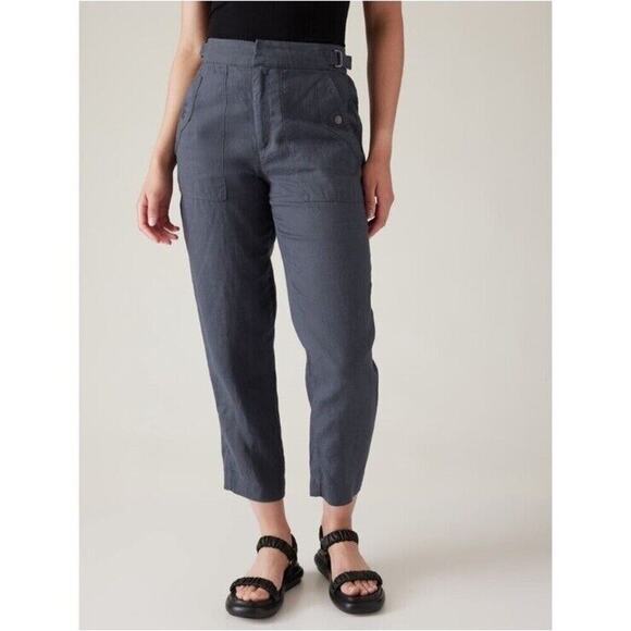 Athleta Voyager 100% Linen Strap Waist Cropped Pants Granite Blue 586941 Size 2 - Picture 1 of 11